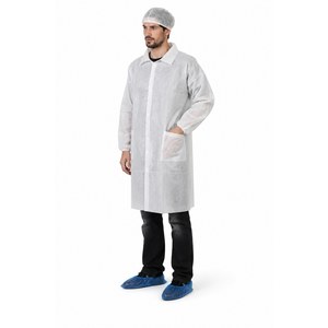 Blouse PLP non tissé blanc pressions col poches – 55 g/m² — référence JP-BVS-0008 — JProfi Pro